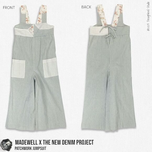 MADEWELL X THE NEW DENIM PROJECT PATCHWORK OVERALL JUMPSUIT BLUE RAILROAD STRIPE - Picture 15 of 16
